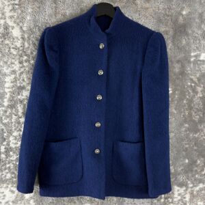 Madison Womens Size 10 Woold Blend Mock Neck Jacket Blue Long Sleeve Button USA